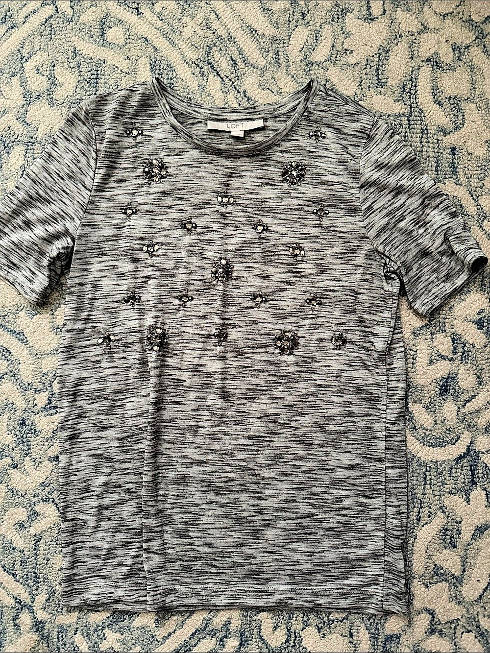 LOFT Gray Embellished Short Sleeve Tee